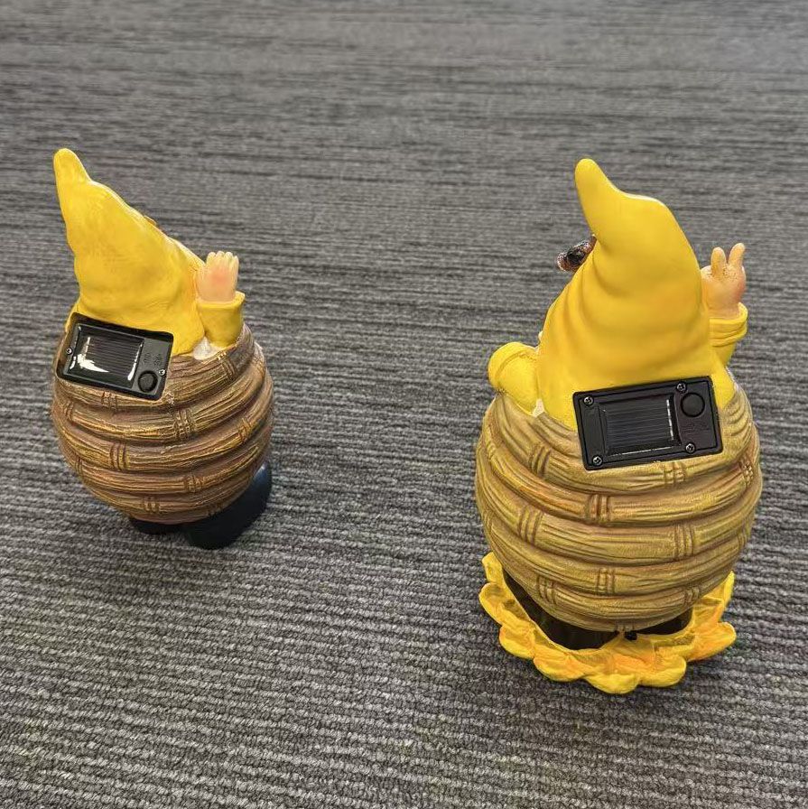 Solar Bee Garden Gnome with LED Light – Resin Beehive & Sunflower Ornament - Image 2