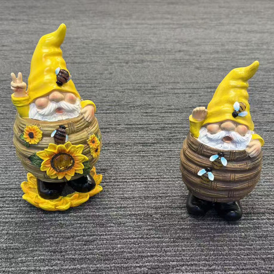 Solar Bee Garden Gnome with LED Light – Resin Beehive & Sunflower Ornament - Image 3
